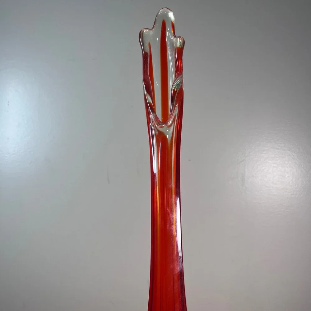 Vtg Viking Epic Column Swung Vase Amberina Orange Glows MCM 19.75